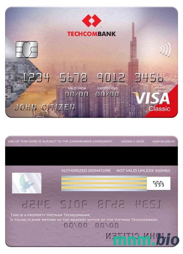 Vietnam Techcombank visa klasyczny karta przykład w formacie PSD